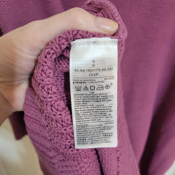 GAP Cable Knit V-Neck Fisherman Cotton Tunic Sweater Damson Pink S - Picture 9 of 10